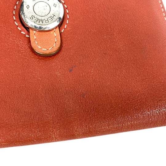 HERMES Key case Key holder  leather Orange Coin case By color dogon mini unisex(Unisex) Used Authentic
