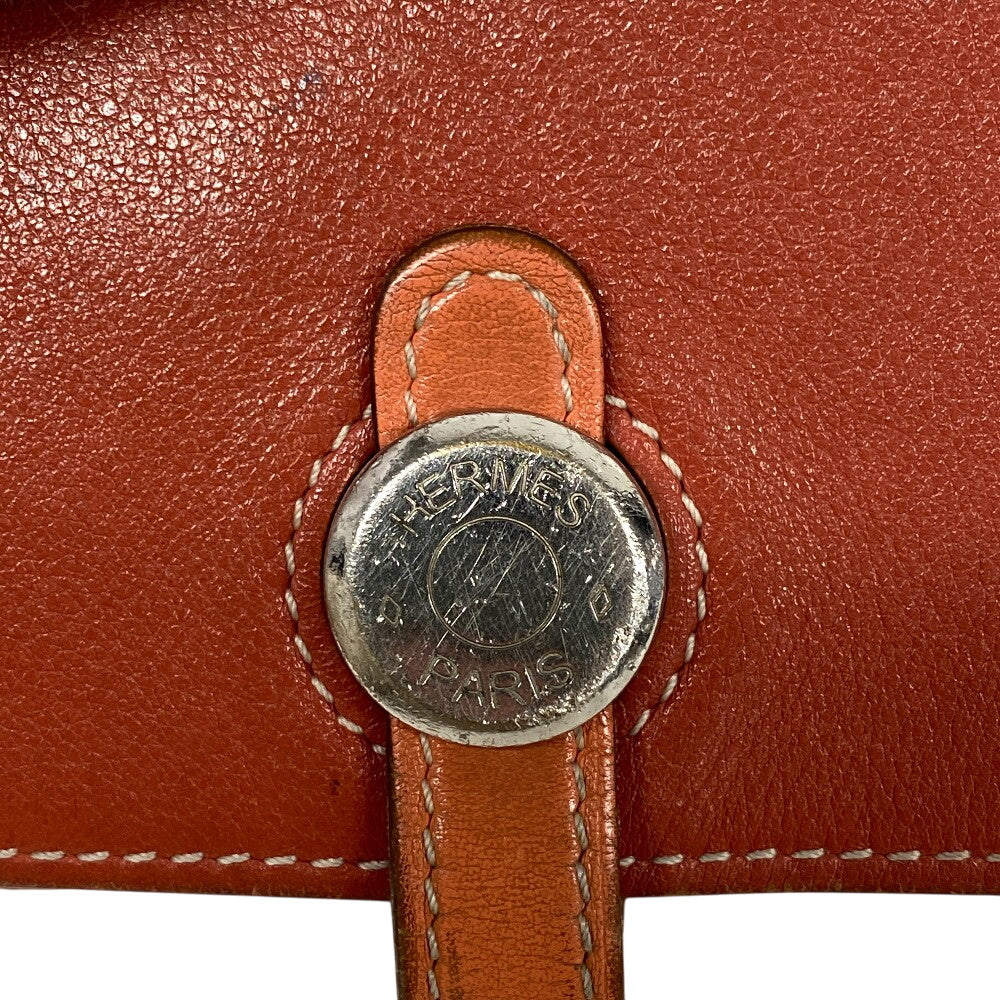 HERMES Key case Key holder  leather Orange Coin case By color dogon mini unisex(Unisex) Used Authentic
