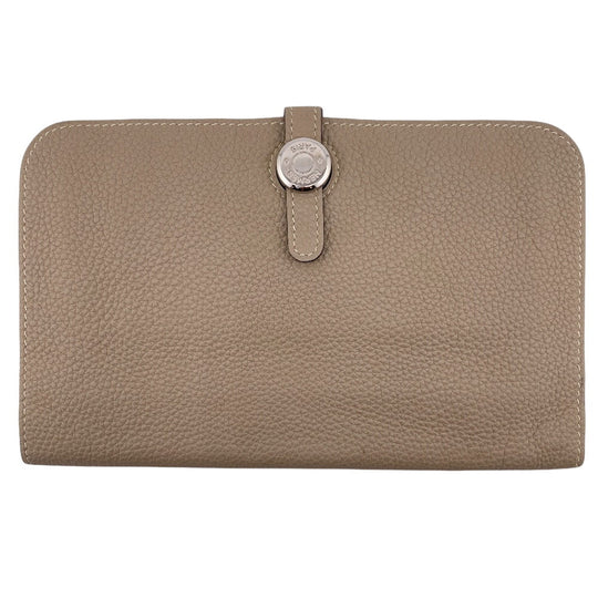 HERMES Long Wallet Purse leather beige Dogon GM Women Used Authentic