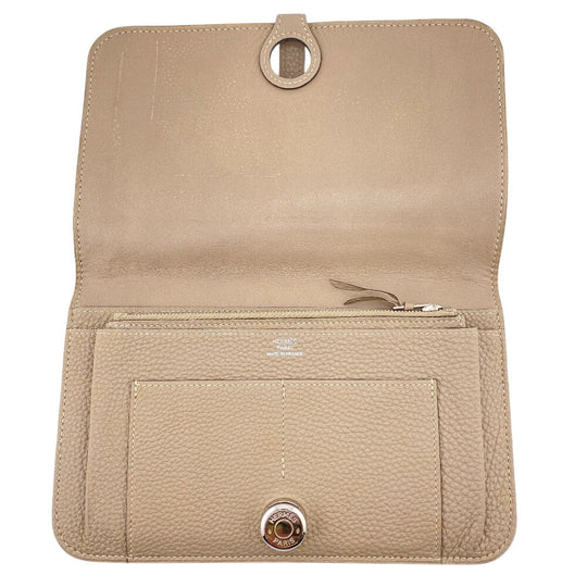 HERMES Long Wallet Purse leather beige Dogon GM Women Used Authentic