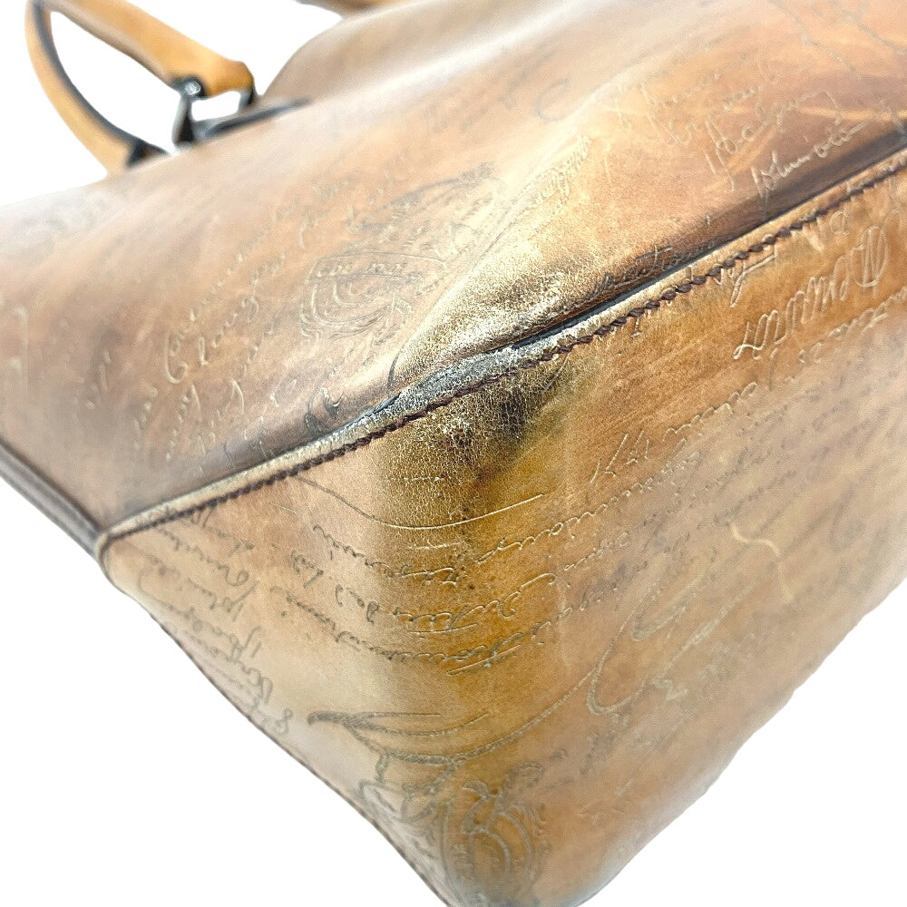 Berluti Tote Bag leather Brown Calligraphic to Jules mens Used Authentic