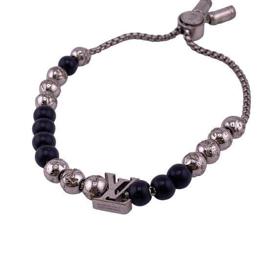 LOUIS VUITTON bracelet M00512 Gold Plated Silver Monogram Bracelet Beads mens Used Authentic