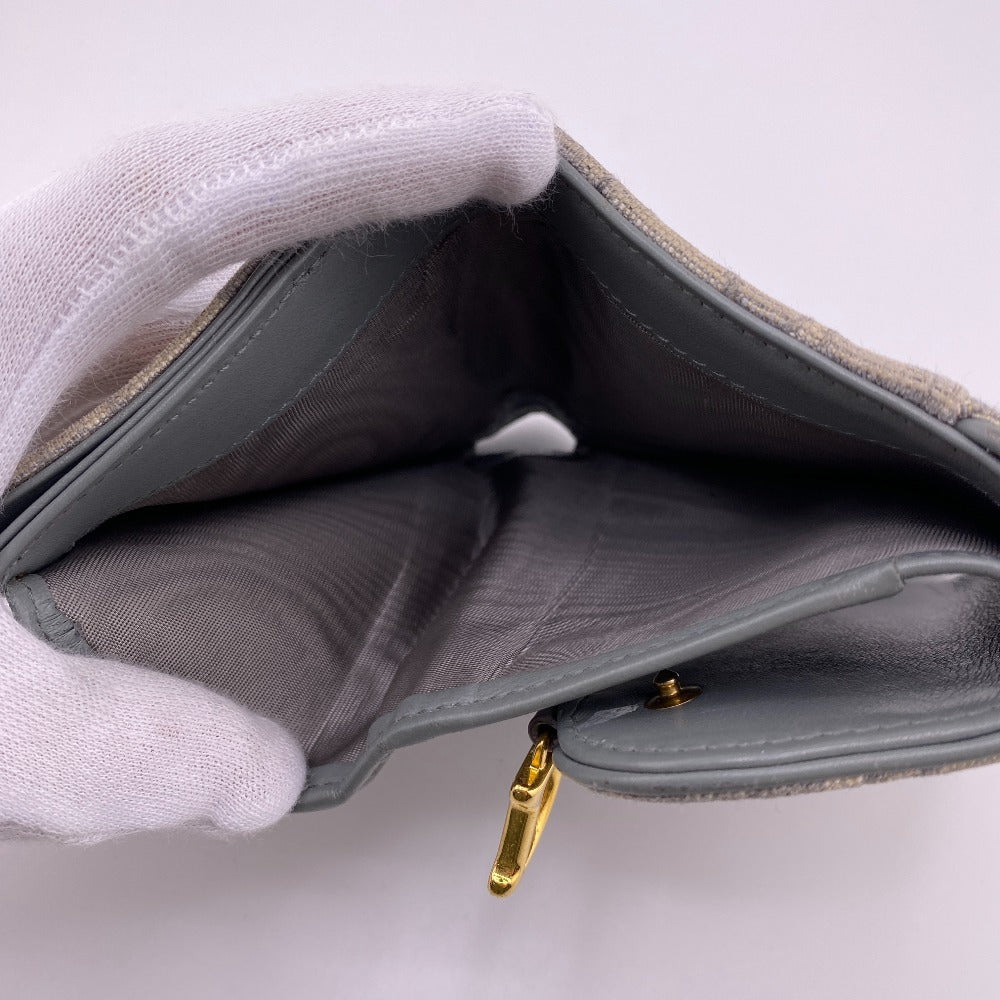Christian Dior Tri-fold wallet Canvas, Leather gray Compact wallet Oblique Women Used Authentic