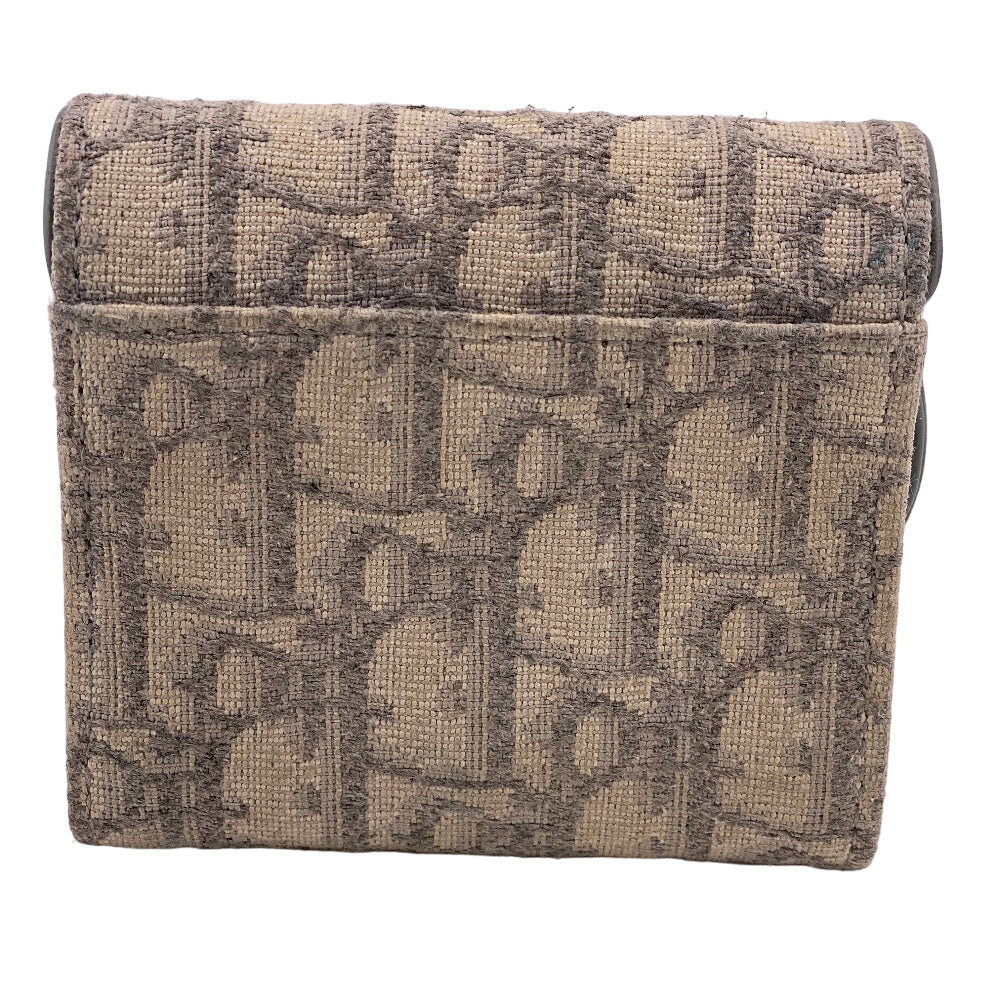 Christian Dior Tri-fold wallet Canvas, Leather gray Compact wallet Oblique Women Used Authentic