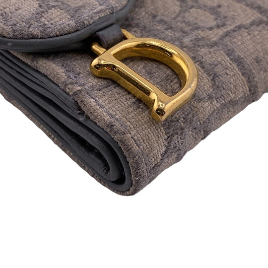 Christian Dior Tri-fold wallet Canvas, Leather gray Compact wallet Oblique Women Used Authentic