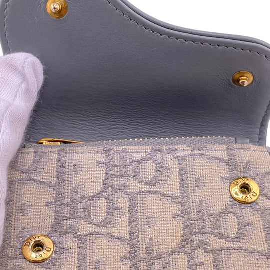 Christian Dior Tri-fold wallet Canvas, Leather gray Compact wallet Oblique Women Used Authentic