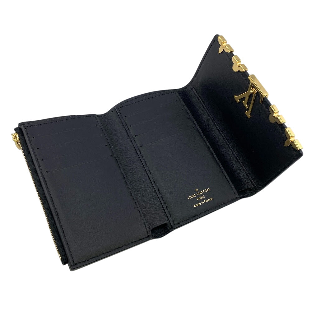 LOUIS VUITTON Tri-fold wallet M82764 leather black Compact wallet Portefeuille Capucines Compact Women Used Authentic