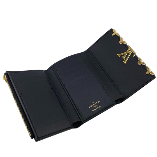 LOUIS VUITTON Tri-fold wallet M82764 leather black Compact wallet Portefeuille Capucines Compact Women Used Authentic