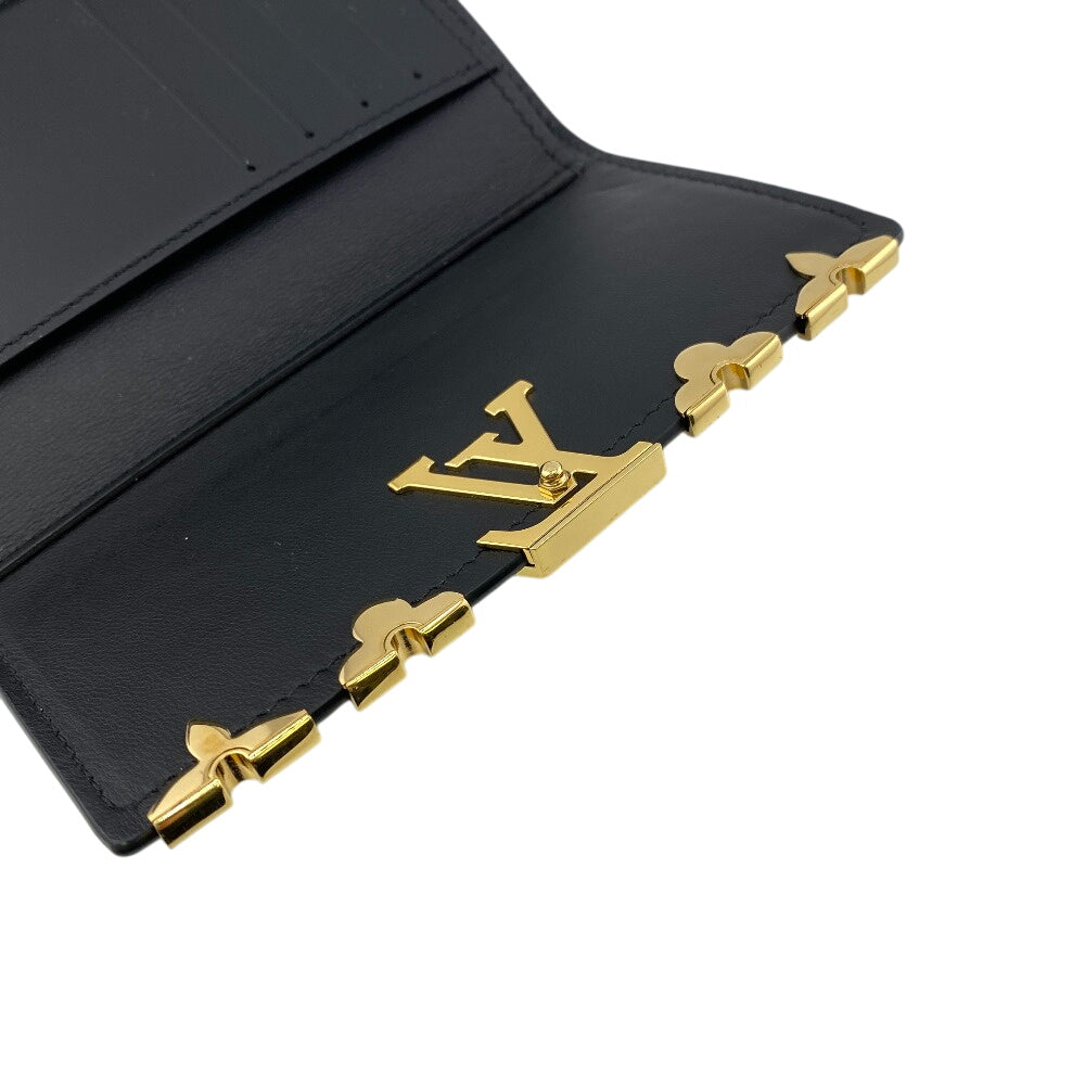 LOUIS VUITTON Tri-fold wallet M82764 leather black Compact wallet Portefeuille Capucines Compact Women Used Authentic