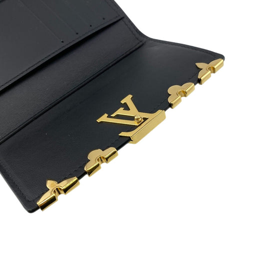 LOUIS VUITTON Tri-fold wallet M82764 leather black Compact wallet Portefeuille Capucines Compact Women Used Authentic