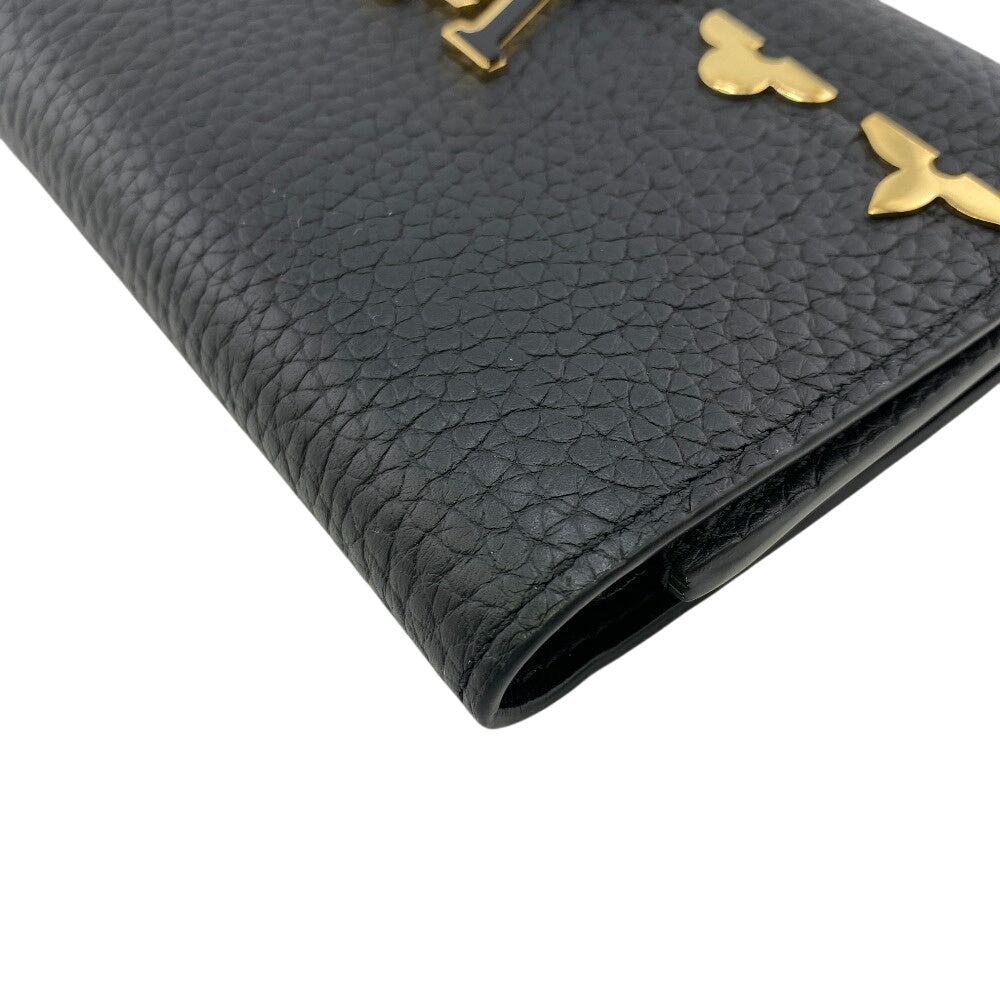 LOUIS VUITTON Tri-fold wallet M82764 leather black Compact wallet Portefeuille Capucines Compact Women Used Authentic