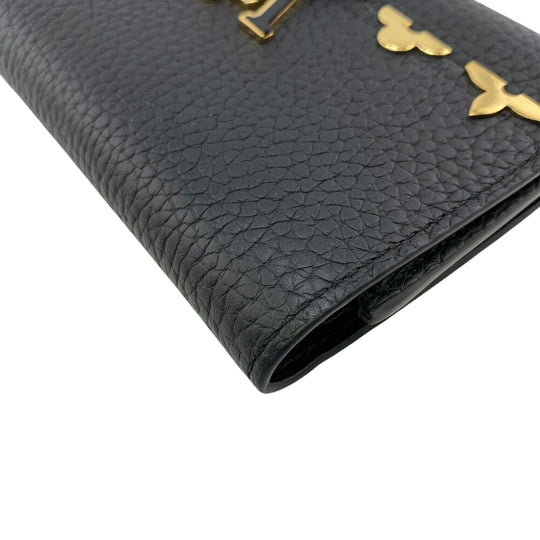 LOUIS VUITTON Tri-fold wallet M82764 leather black Compact wallet Portefeuille Capucines Compact Women Used Authentic
