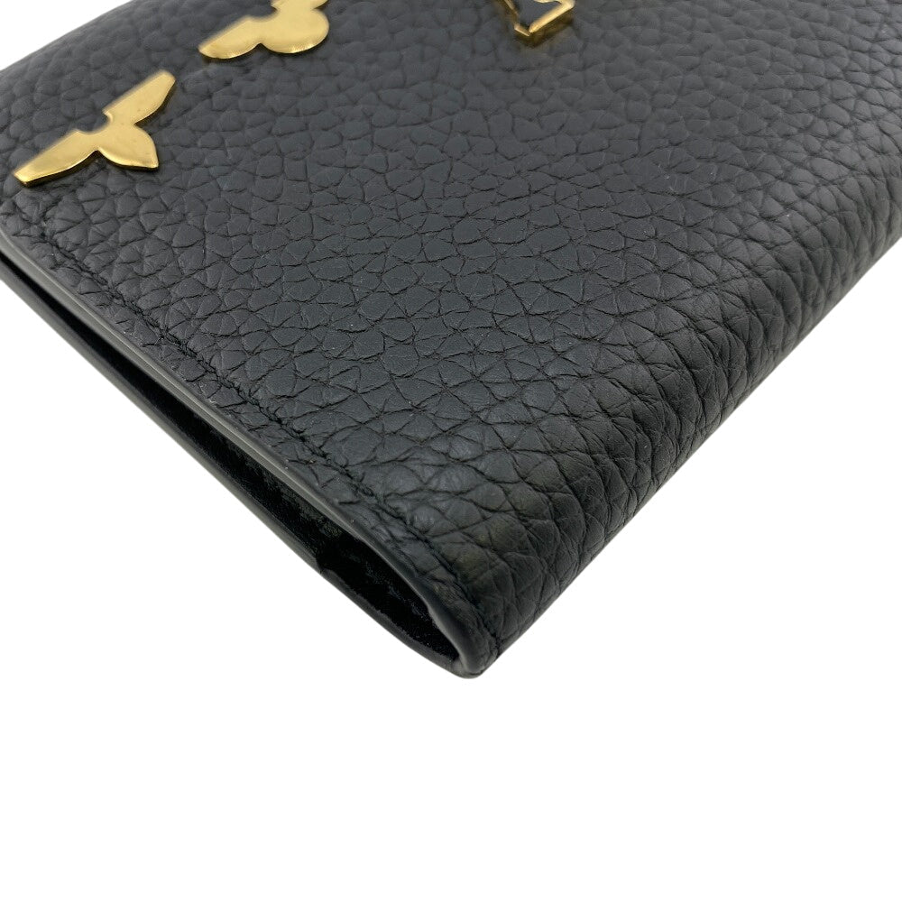LOUIS VUITTON Tri-fold wallet M82764 leather black Compact wallet Portefeuille Capucines Compact Women Used Authentic