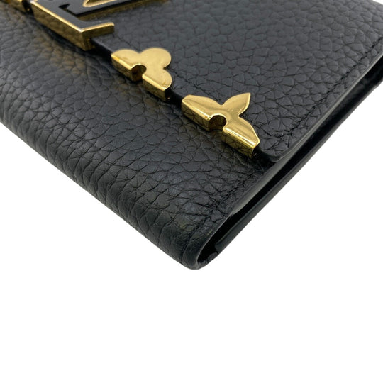 LOUIS VUITTON Tri-fold wallet M82764 leather black Compact wallet Portefeuille Capucines Compact Women Used Authentic