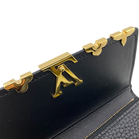 LOUIS VUITTON Tri-fold wallet M82764 leather black Compact wallet Portefeuille Capucines Compact Women Used Authentic