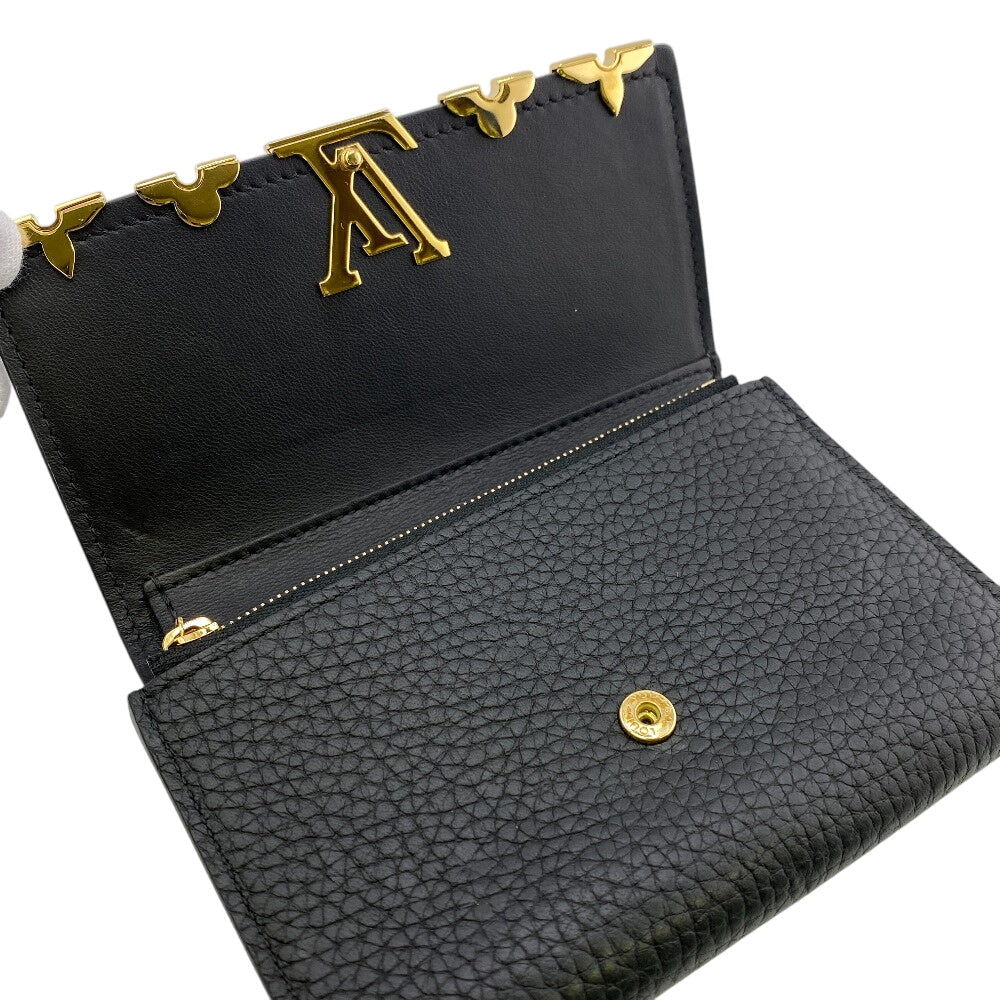 LOUIS VUITTON Tri-fold wallet M82764 leather black Compact wallet Portefeuille Capucines Compact Women Used Authentic