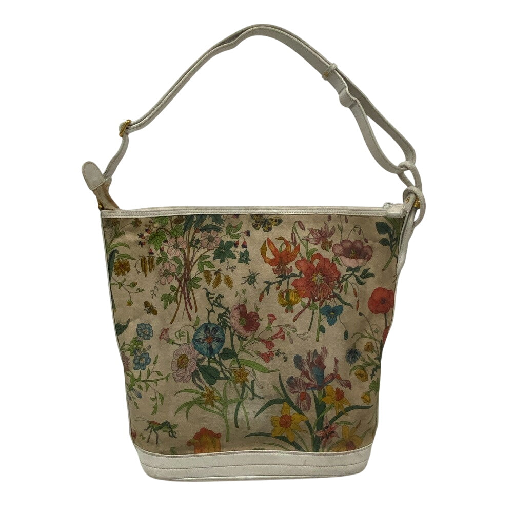GUCCI Shoulder Bag 001�E090�E0729 Canvas, Leather white Old Gucci Flora GG Women Used Authentic