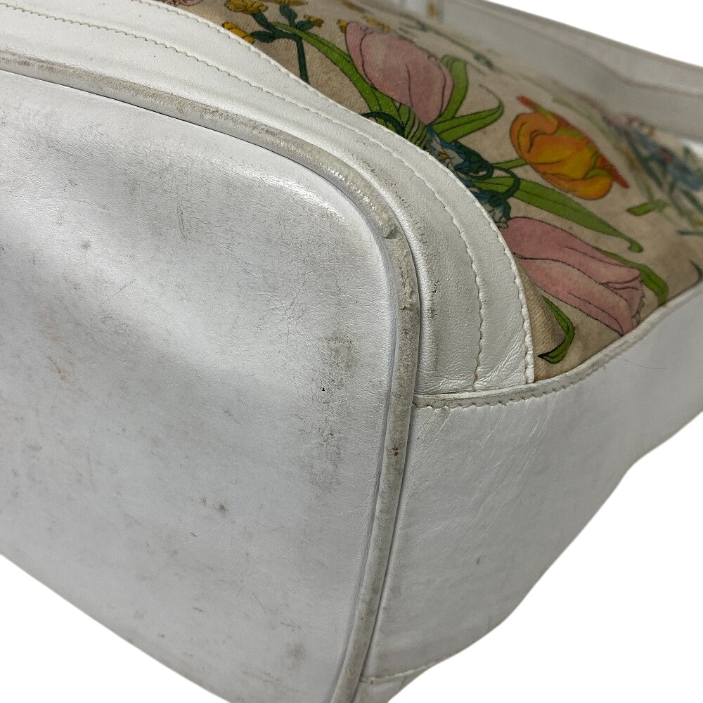 GUCCI Shoulder Bag 001�E090�E0729 Canvas, Leather white Old Gucci Flora GG Women Used Authentic