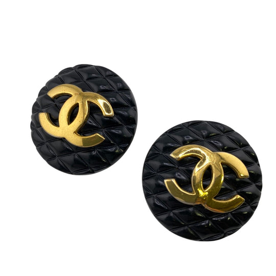 CHANEL Earring Gold Plated black COCO Mark Women Used Authentic