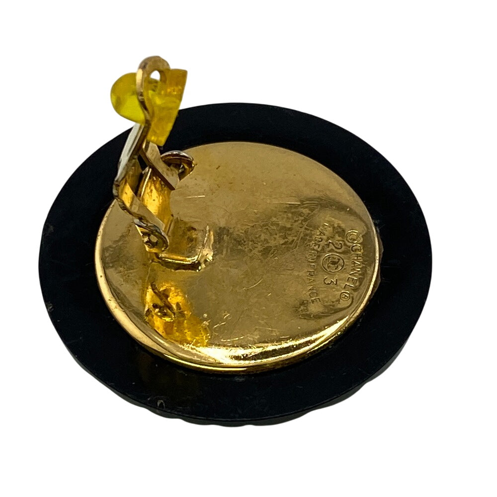 CHANEL Earring Gold Plated black COCO Mark Women Used Authentic