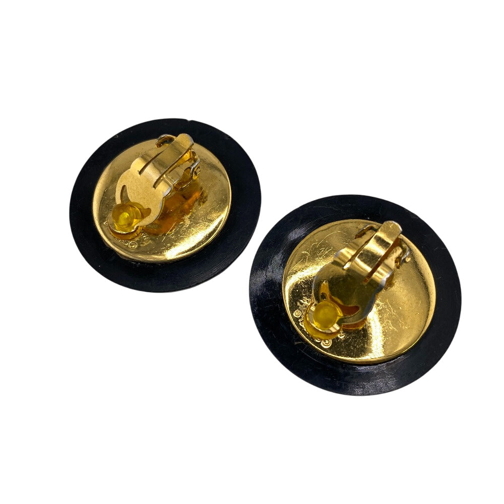 CHANEL Earring Gold Plated black COCO Mark Women Used Authentic