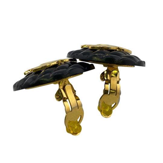 CHANEL Earring Gold Plated black COCO Mark Women Used Authentic