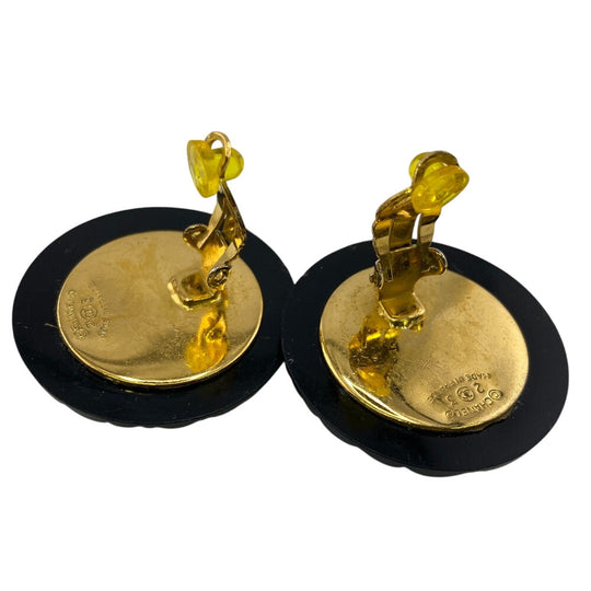 CHANEL Earring Gold Plated black COCO Mark Women Used Authentic