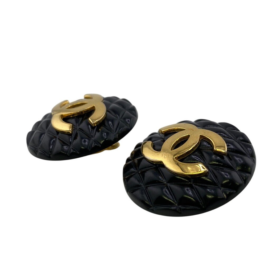 CHANEL Earring Gold Plated black COCO Mark Women Used Authentic
