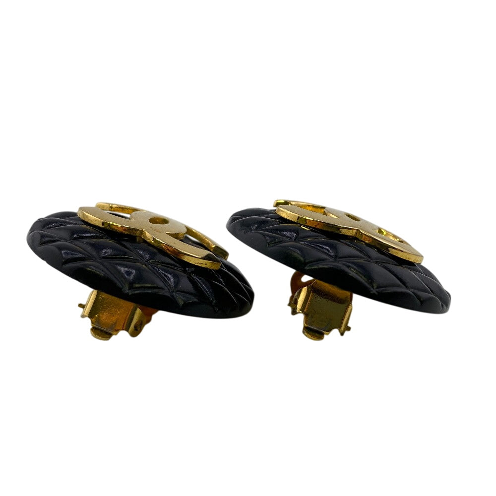 CHANEL Earring Gold Plated black COCO Mark Women Used Authentic