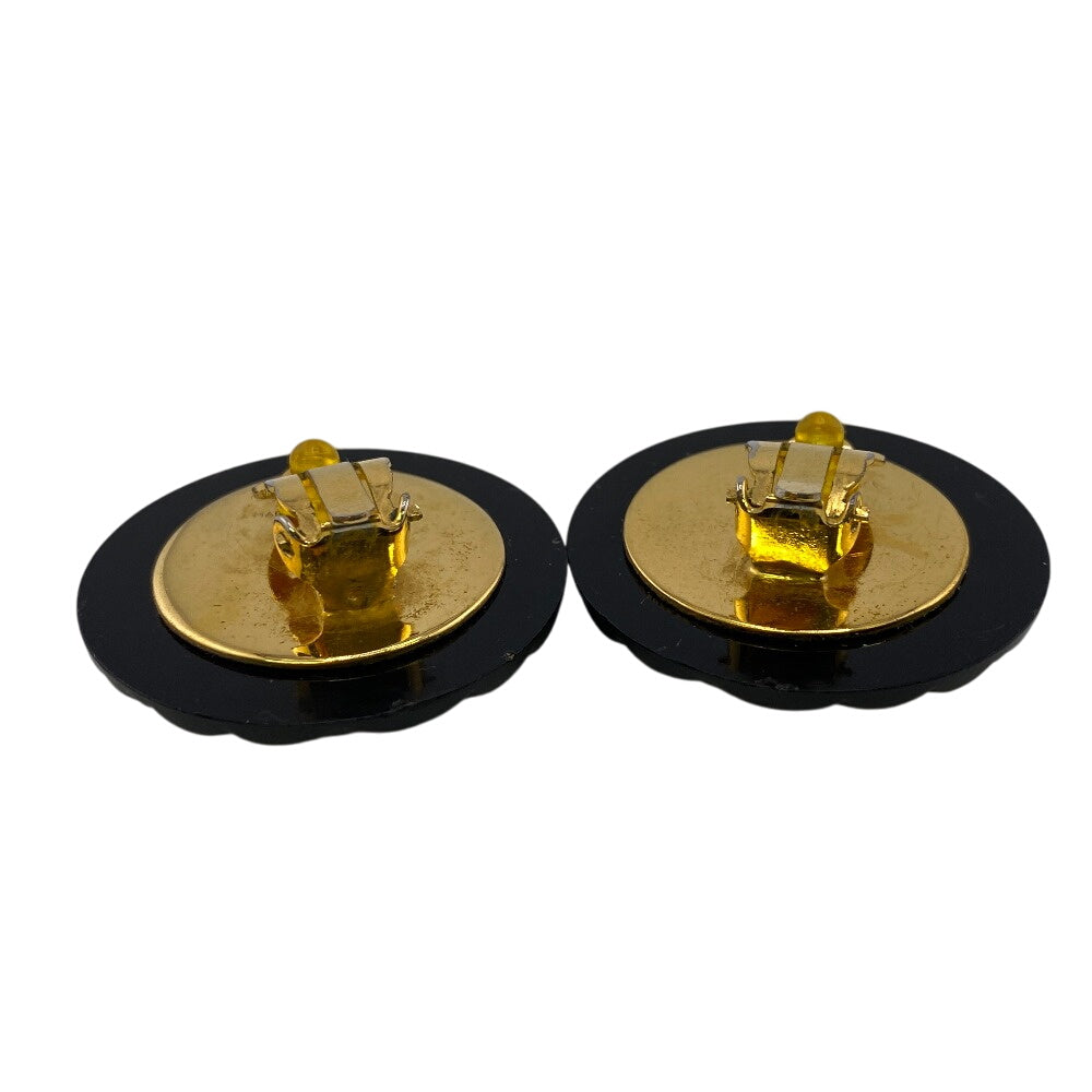 CHANEL Earring Gold Plated black COCO Mark Women Used Authentic