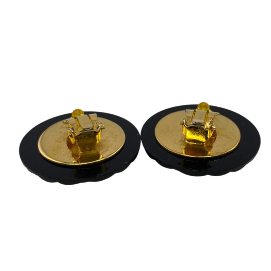 CHANEL Earring Gold Plated black COCO Mark Women Used Authentic