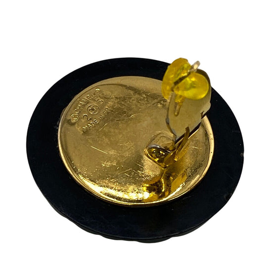 CHANEL Earring Gold Plated black COCO Mark Women Used Authentic