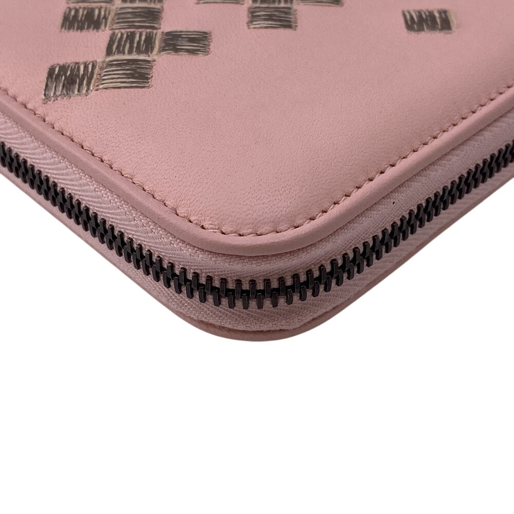 BOTTEGAVENETA Long Wallet Purse leather pink Zip Around INTRECCIATO Women Used Authentic