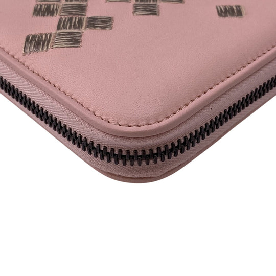 BOTTEGAVENETA Long Wallet Purse leather pink Zip Around INTRECCIATO Women Used Authentic