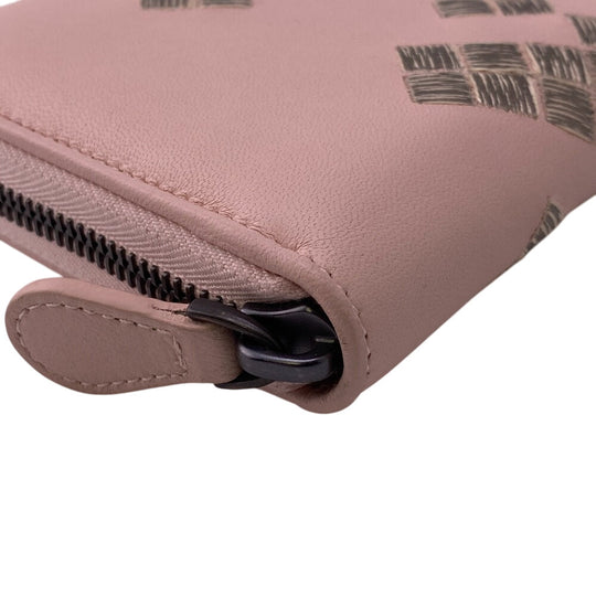 BOTTEGAVENETA Long Wallet Purse leather pink Zip Around INTRECCIATO Women Used Authentic