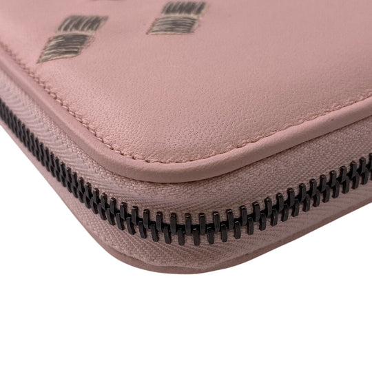 BOTTEGAVENETA Long Wallet Purse leather pink Zip Around INTRECCIATO Women Used Authentic