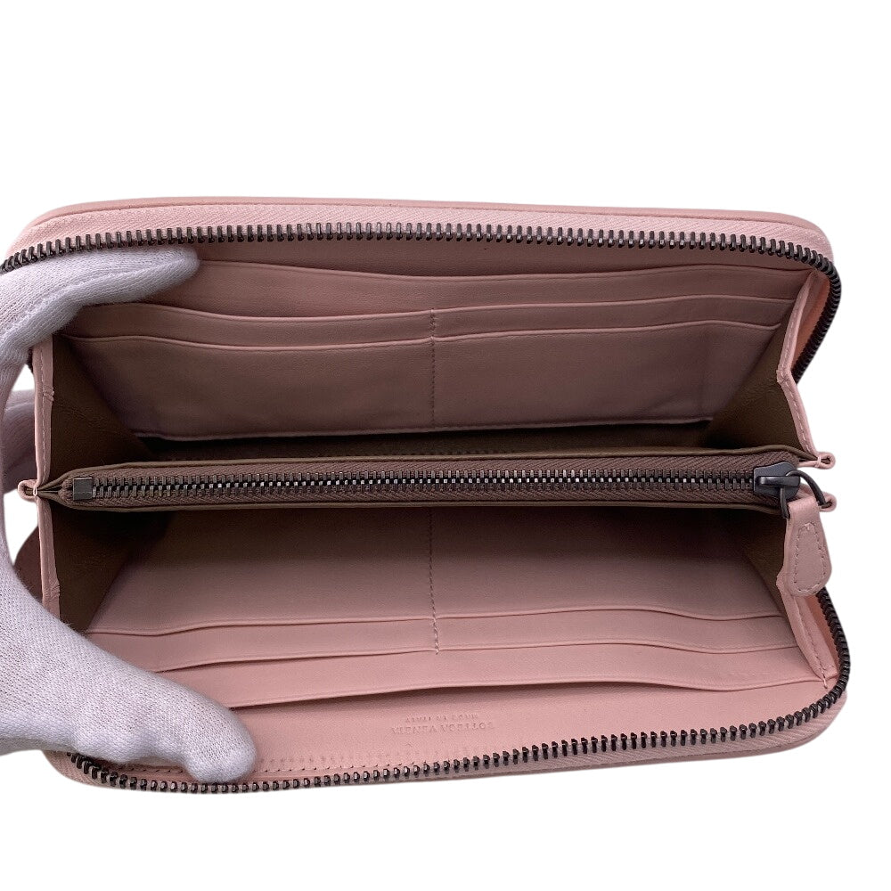 BOTTEGAVENETA Long Wallet Purse leather pink Zip Around INTRECCIATO Women Used Authentic