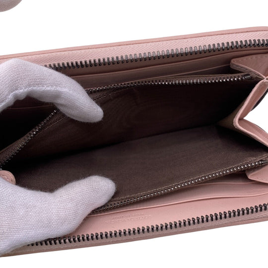 BOTTEGAVENETA Long Wallet Purse leather pink Zip Around INTRECCIATO Women Used Authentic