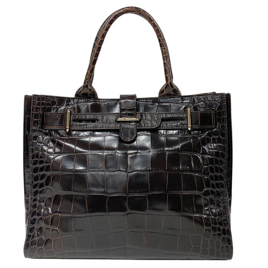 Furla Handbag leather Brown Business bag Croco embossed mens(Unisex) Used Authentic