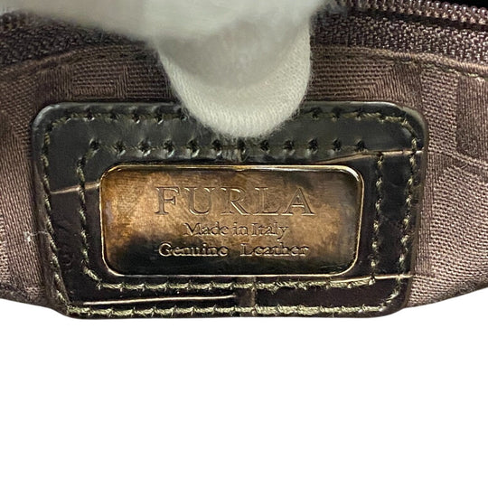 Furla Handbag leather Brown Business bag Croco embossed mens(Unisex) Used Authentic
