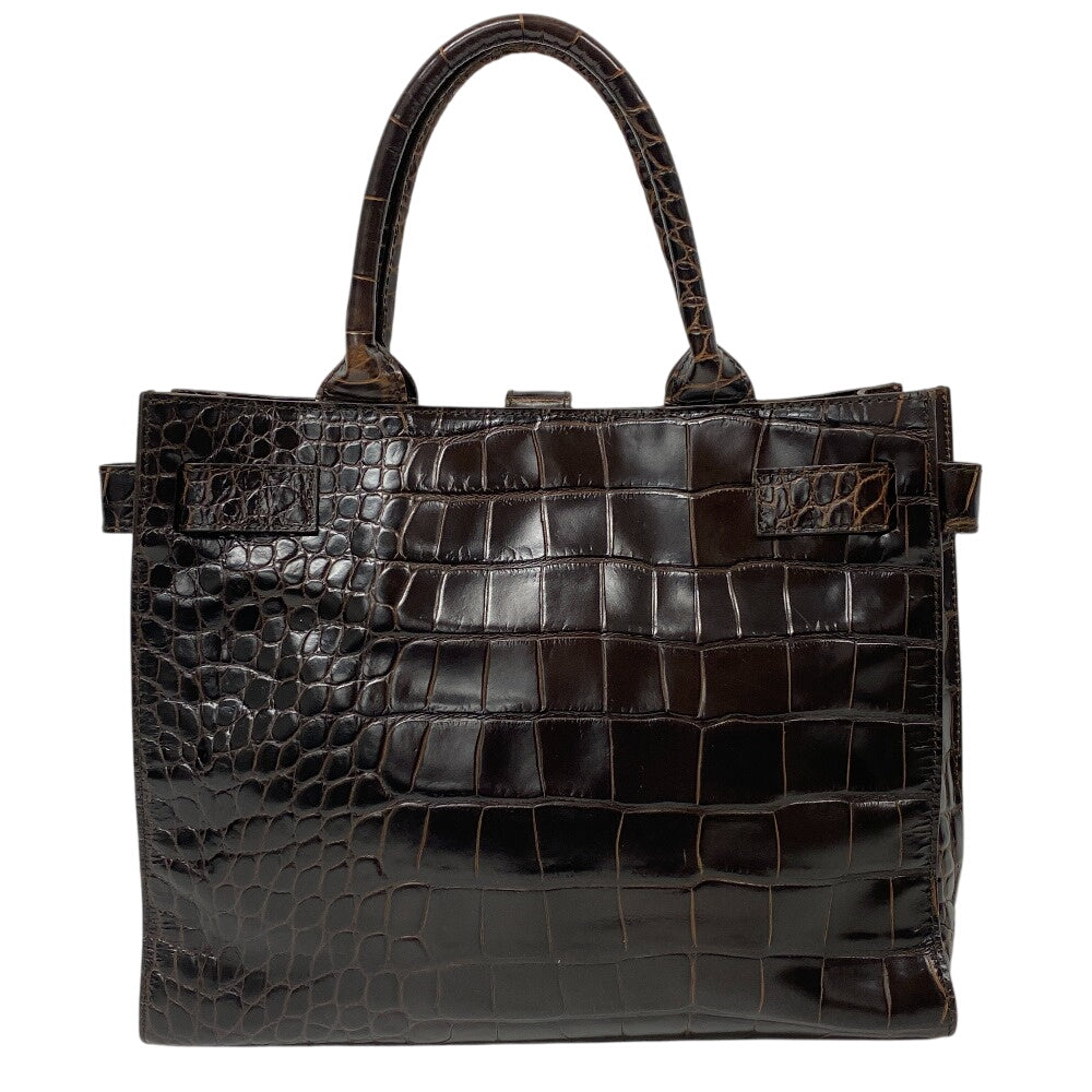 Furla Handbag leather Brown Business bag Croco embossed mens(Unisex) Used Authentic