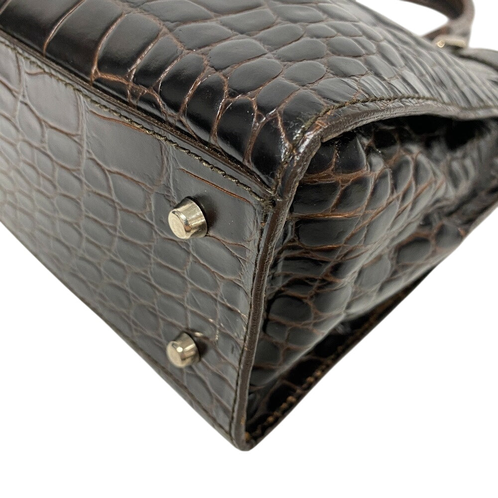 Furla Handbag leather Brown Business bag Croco embossed mens(Unisex) Used Authentic