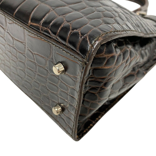 Furla Handbag leather Brown Business bag Croco embossed mens(Unisex) Used Authentic