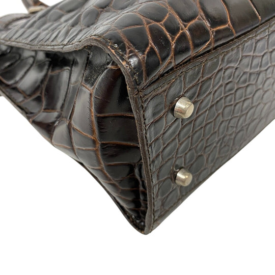 Furla Handbag leather Brown Business bag Croco embossed mens(Unisex) Used Authentic