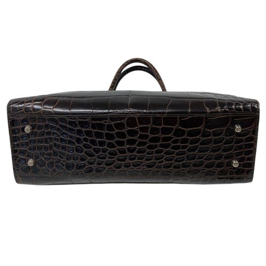 Furla Handbag leather Brown Business bag Croco embossed mens(Unisex) Used Authentic
