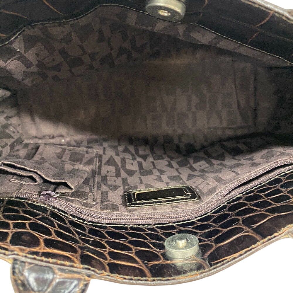 Furla Handbag leather Brown Business bag Croco embossed mens(Unisex) Used Authentic