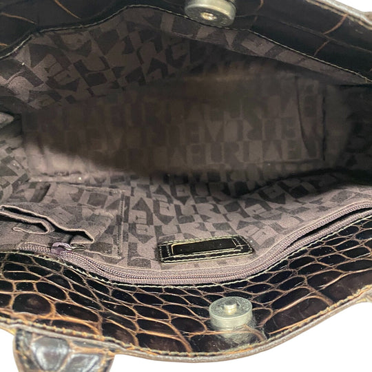 Furla Handbag leather Brown Business bag Croco embossed mens(Unisex) Used Authentic