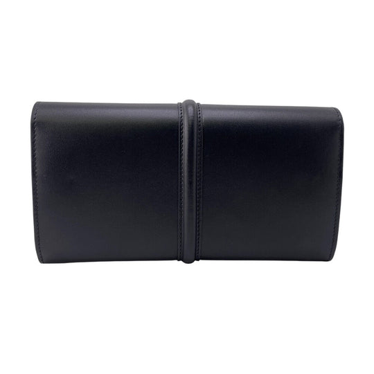CELINE Long Wallet Purse leather black Turn lock 16 saises Women Used Authentic