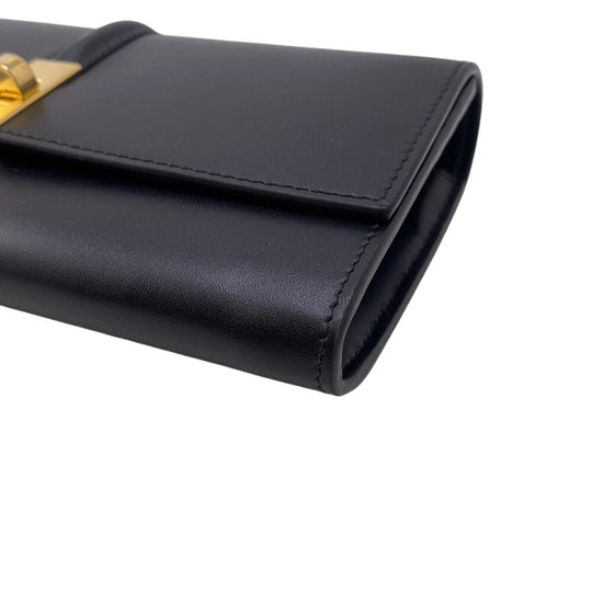CELINE Long Wallet Purse leather black Turn lock 16 saises Women Used Authentic
