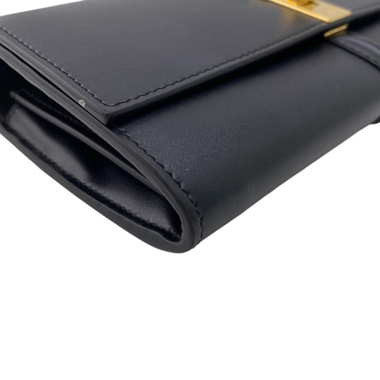 CELINE Long Wallet Purse leather black Turn lock 16 saises Women Used Authentic